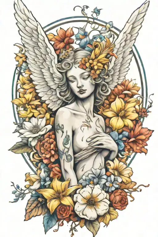 Life Angel And Flowers Symbolizing