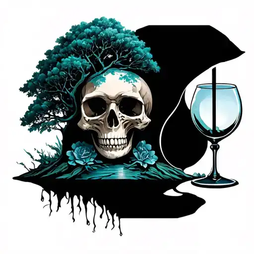 Memento Mori Hour Glass With Skull And Tree