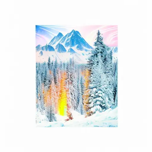 Forest Clearing With Mountains And Nothern Lights In The Background