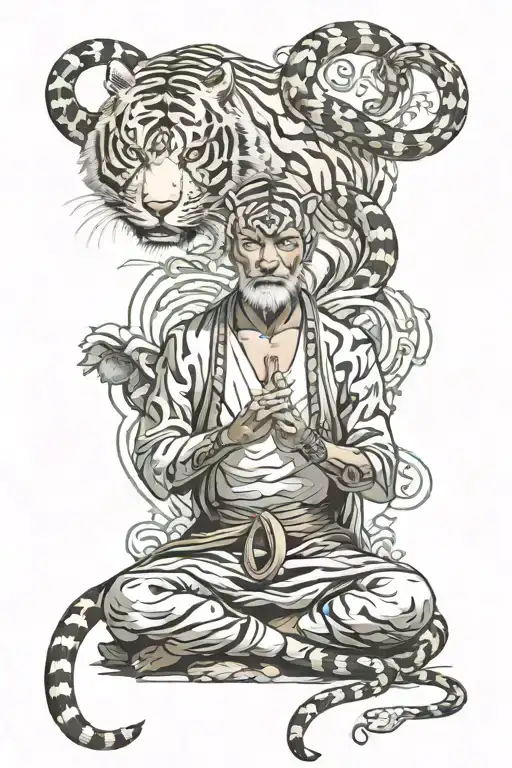 Tiger And Snake As Monk Meditating