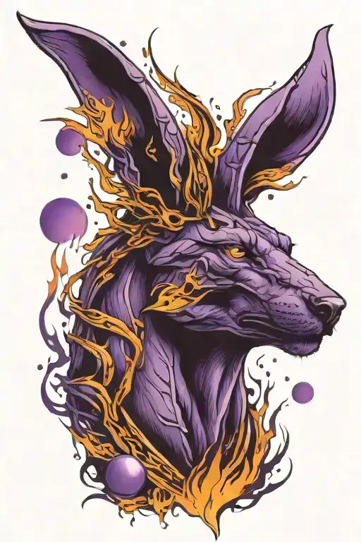 On Fire With Purple Flame Anubis With 3 Moons Overhead