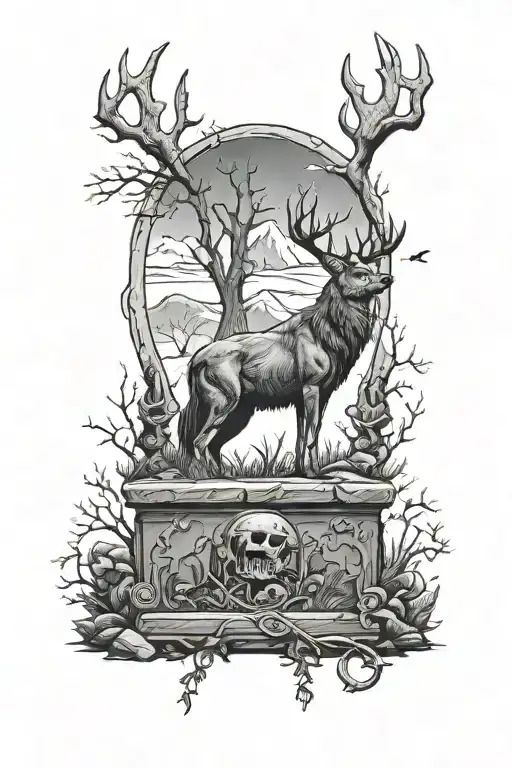Arthur Morgan Tombstone With A Deer And A Wolf