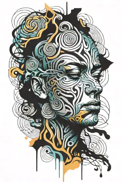 Surreal Face Surrounded By Small Abstract Lines