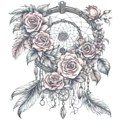 Floral Dream Catcher Entangled With Lots Of Roses Mayflowers Hibiscus