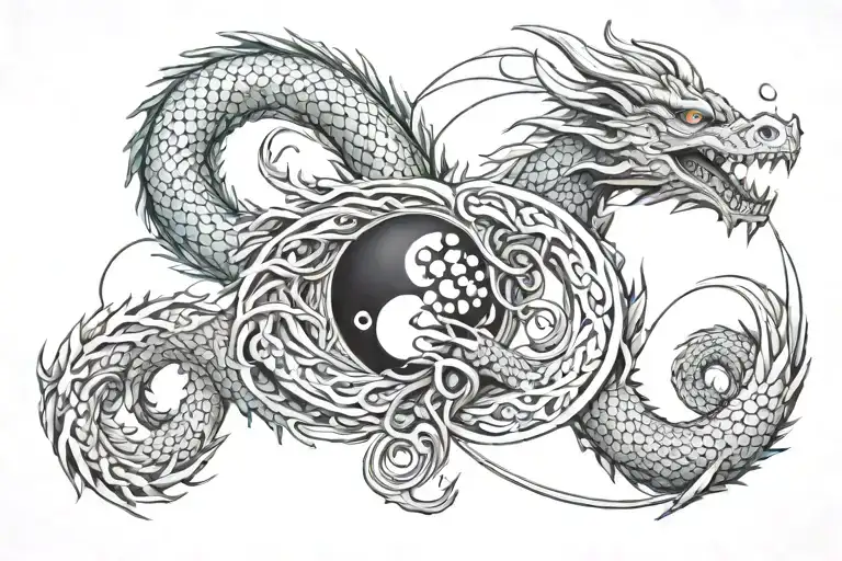 Dragon As Infinity With Yin And Yang Symbol Merging