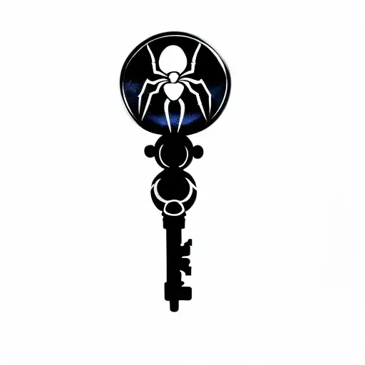 A Key With A Spider Replacing The Key Hole In Black Red And Blue