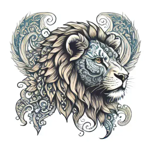 Lion Half Skull Mandala Design Inspired