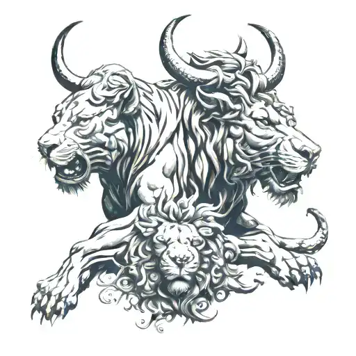 Bull And Lion Playing