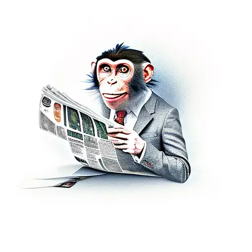 Monkey Reading Newspaper Wearing Suit And Tie