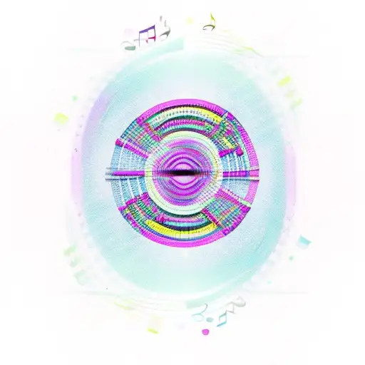 Music Notes Surrounded By Bright Colors And Purple Ribbons