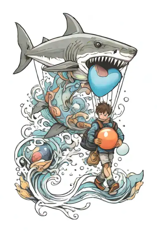 Boy Holding Baloon In Shark Shape