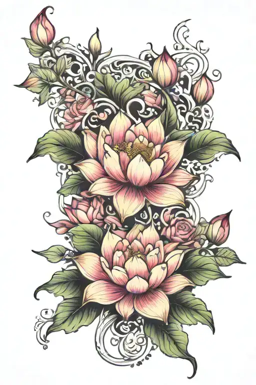 Caduces Staff Over Floral Arrangement With Lotus Flowers