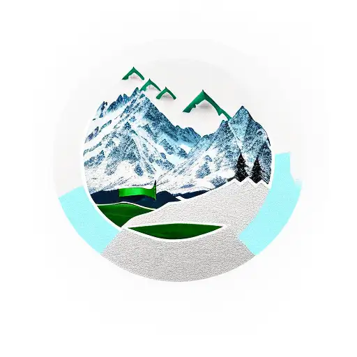 Mountain Scence With Golf Green And Flag
