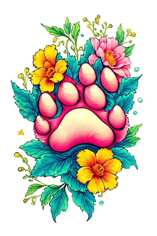 Feder With A Dog Paw And Flowers