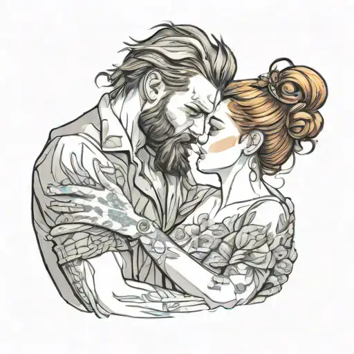 A Handsome Bearded Young Man Cuddling His Young Redheaded Wife
