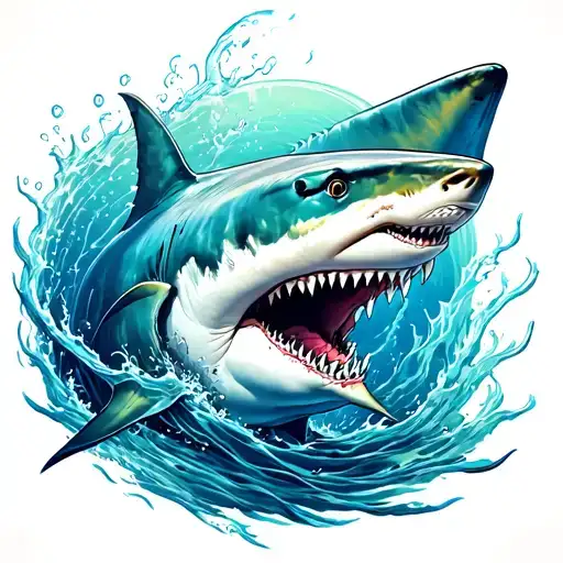 Poseidon And Shark Swimming