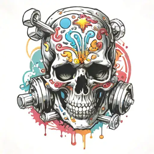 Skull And Colourful Barbell Made