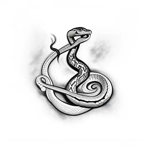 Woman With Snake Wrapping Her Body