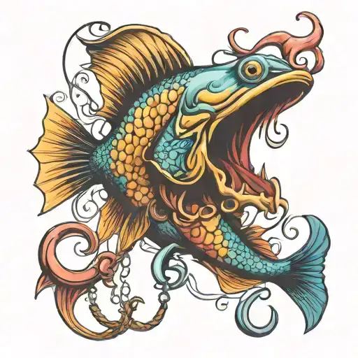 Fish And Hook Intertwined