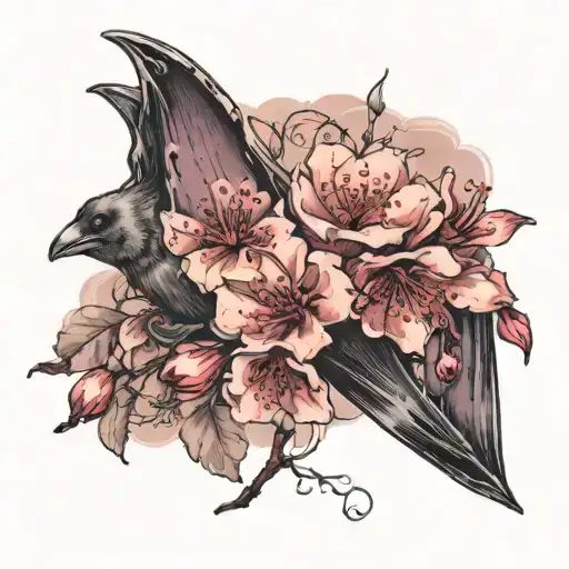 A Bat With An Exposed Skeleton And A Cherry Blossom