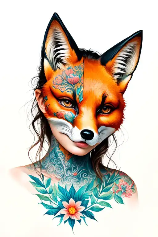 Beauty Girl With Fox Mask But Showing Half Face Made
