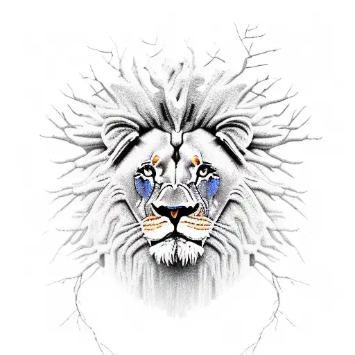 Lion Head With Tree Roots