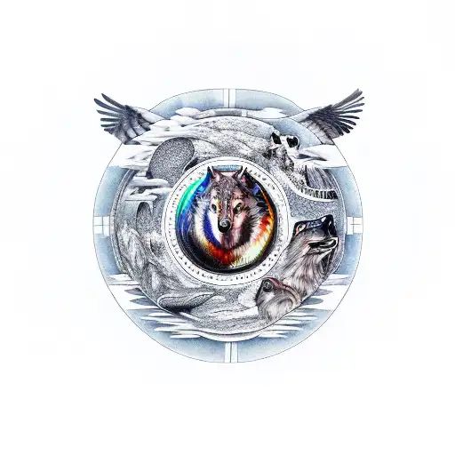 Hawk And Wolf And Medicine Wheel Ying Yang Infintiy Tattoo