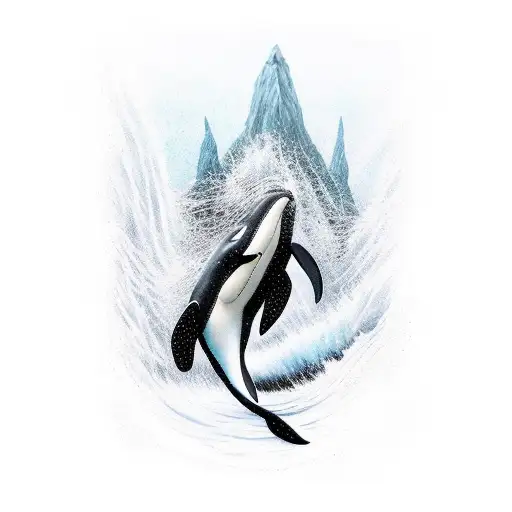 Killer Whale Coming Out Of The Water During A Storm In A Dark Surreal Style