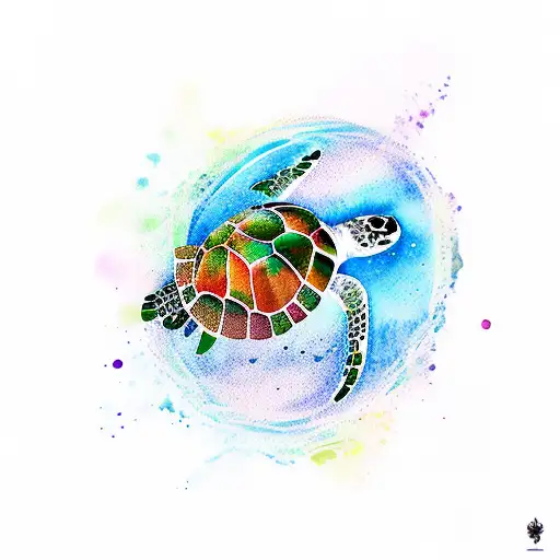 Bright Watercolor Baby Sea Turtle