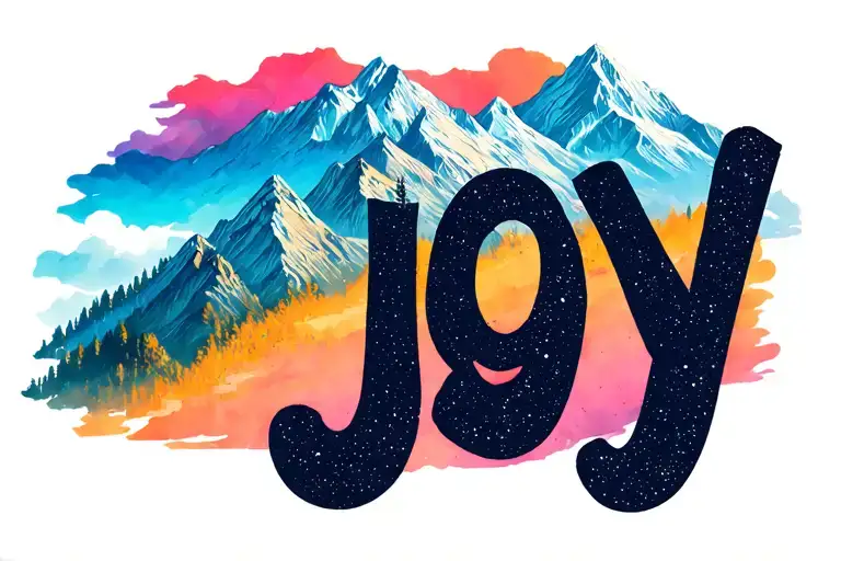 Word Joy In Cursive Font With Colorful Mountain Scene Small Size For Women's Ankle