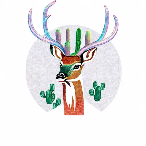 Male Deer Looking Straight With Cactus In Background