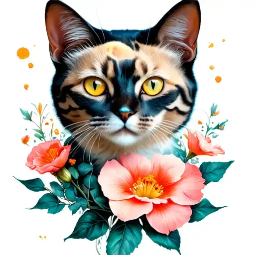 Cat Look Moon Flowers