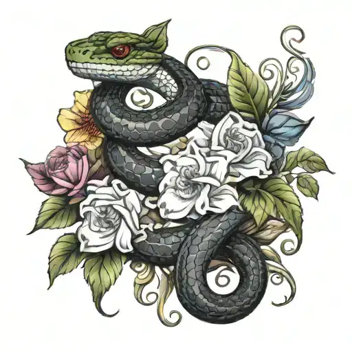 Snake And Flowers