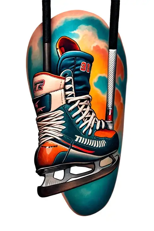 Hockey Skate Hanging From Hockey Stick