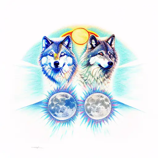 Two Wolf One With A Sun Another With A Moon