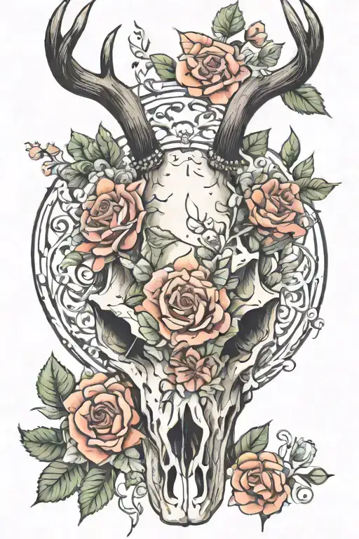 Deer Skull With Flowers
