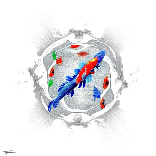 Koi Fish Surrounding The Spider With Its Fins