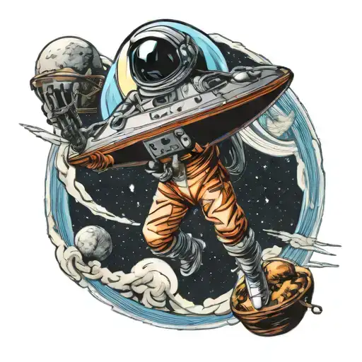 A Flying Saucer Abducting An Astronaut