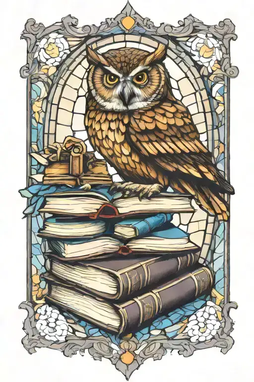 Stained Glass Owl And Books