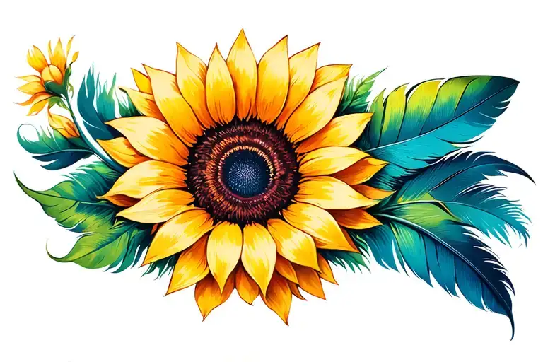 Feather Armband With A Sunflower Blooming