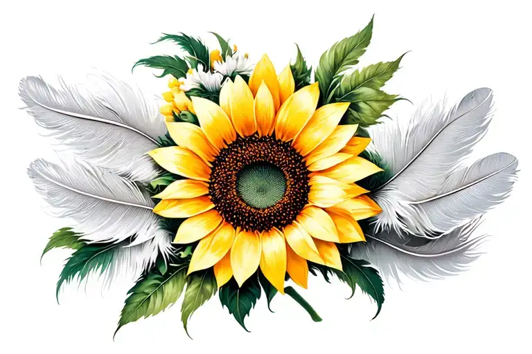 White Feather Armband With A Yellow Sunflower Blooming