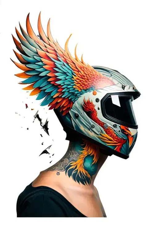 Revealed Head With A Broken Motorcycle Helmet And A Phenix