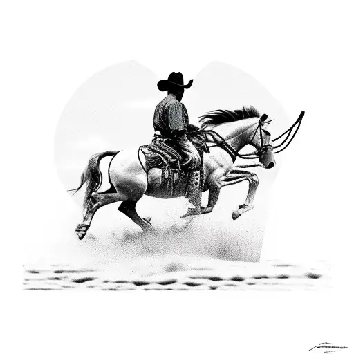 Cowboy On A Bucking Horse With Lasso