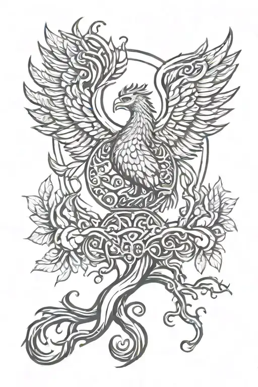Yggdrasil And Phoenix Rising From The Ashes