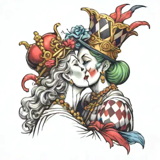 Female Jester Kissing The Queen