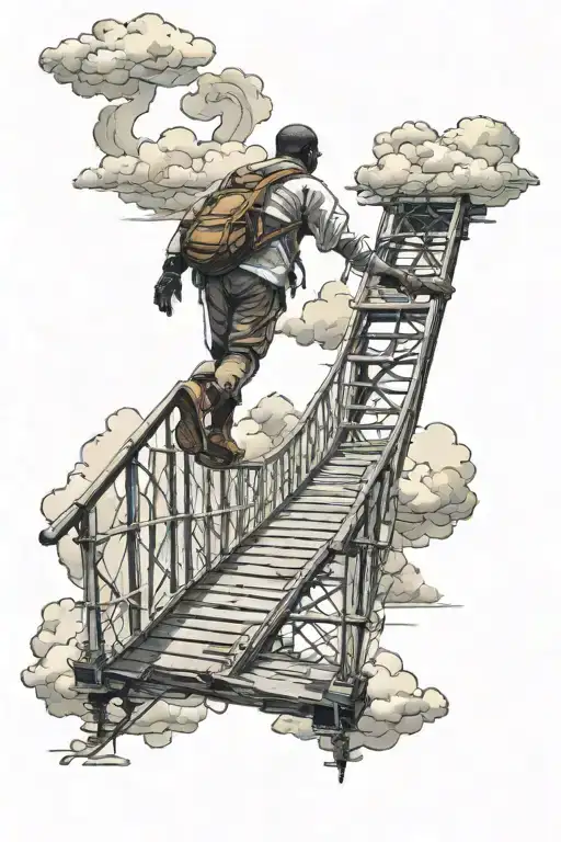 Black Man Walking In A Bridge In The Sky To Join A Perfect Divine Version Of Himself