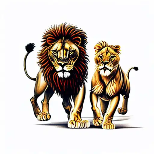 Standing Lion And Lioness