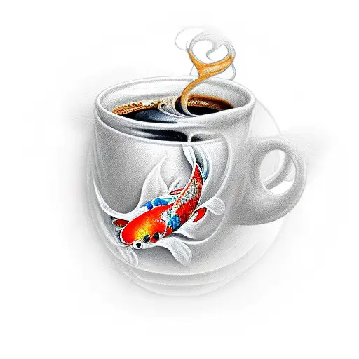 An Intricate Coffee Cup With Steam Forming The Shape Of A Koi Fish