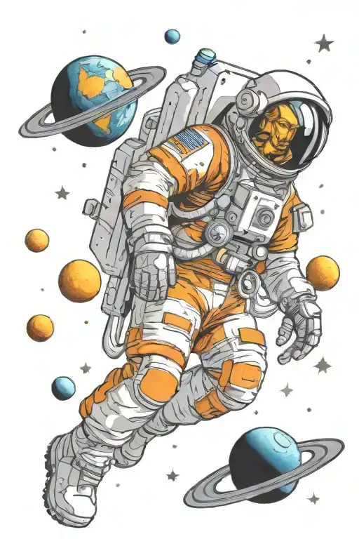 Astronaut In Outer Space Surrounded By Planets And Stars