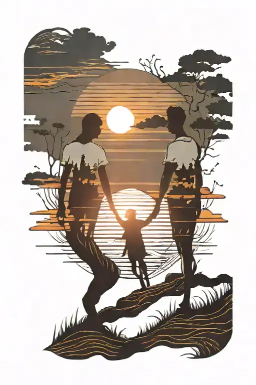 A Silhouette Of A Couple Holding Hands With The Sun In The Background